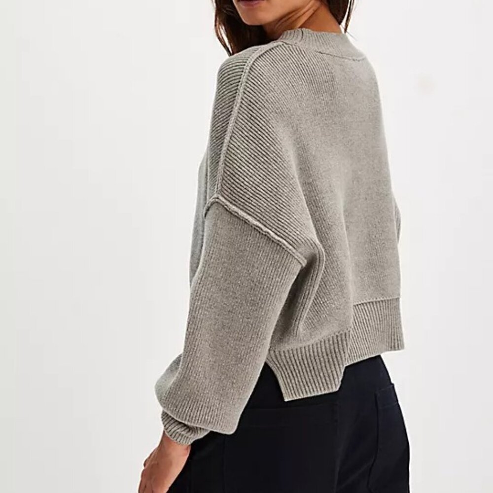 Free People Easy Street Crop Pullover Grey oversized New with tags! - Picture 2 of 16